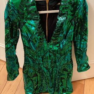 Balmain x h&m green sequin dress with gold zipper